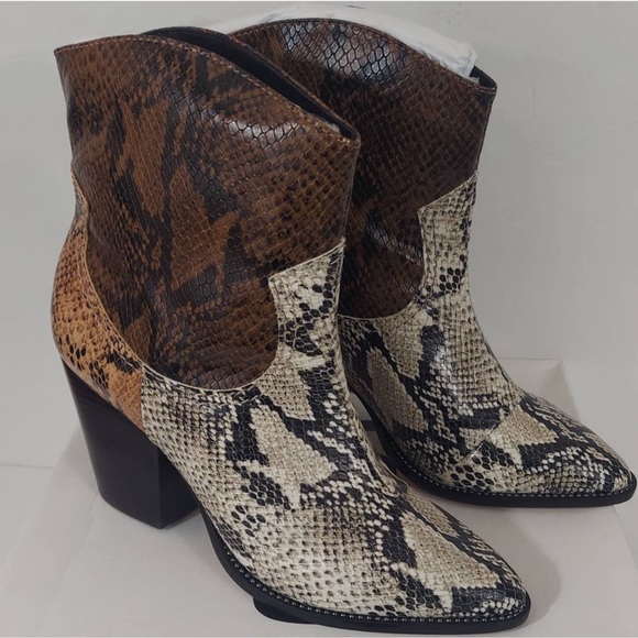 Schutz NEW Haven Leather Snakeskin Print Cowboy Boots - Picture 12 of 12